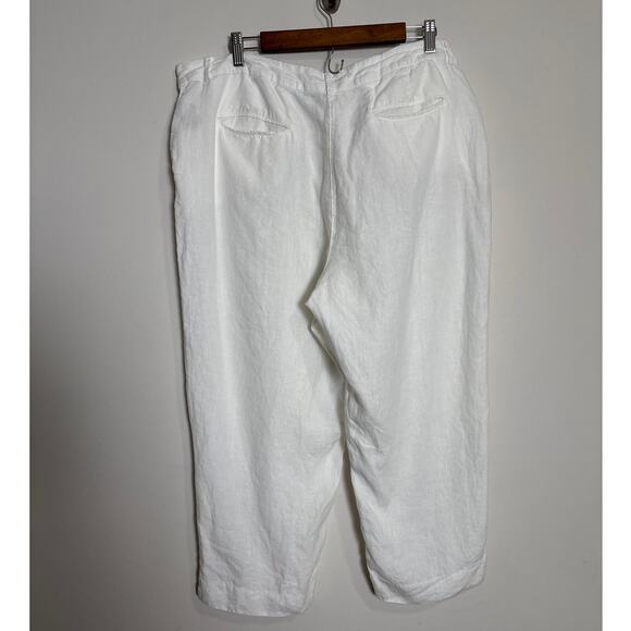 L.L. Bean Womens Linen Pants 18 Classic Cropped White Beachy Coastal Lagenlook - Picture 2 of 7